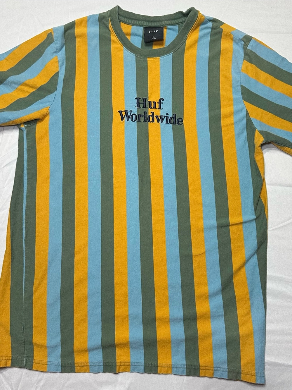HUF Worldwide Stripe T-Shirt Retro Y2K Skate Streetwear Large